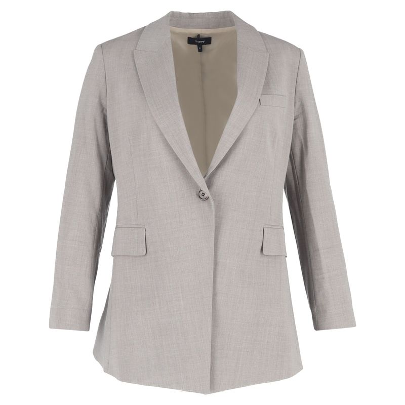 Theory Mlange-Effect Single-Breasted Blazer In Grey Wool